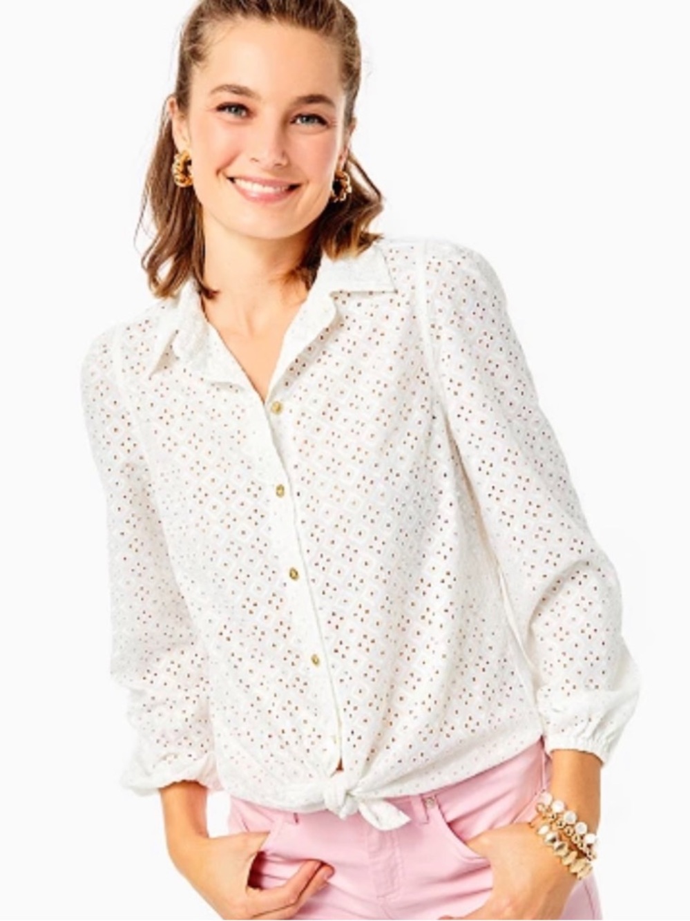 LIlly Pulitzer Sea Breeze Eyelet button down top